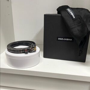 🔥🔥 I Dolce & Gabbana Black Tweed Belt with Gold Buckle box & dust bag